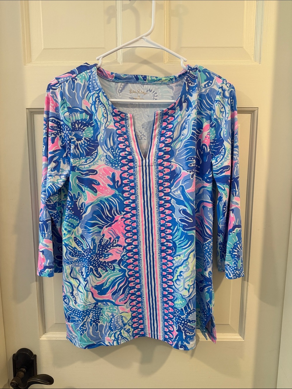 Lilly Pulitzer UPF 50+ Blue & Aqua Floral V-Neck Top